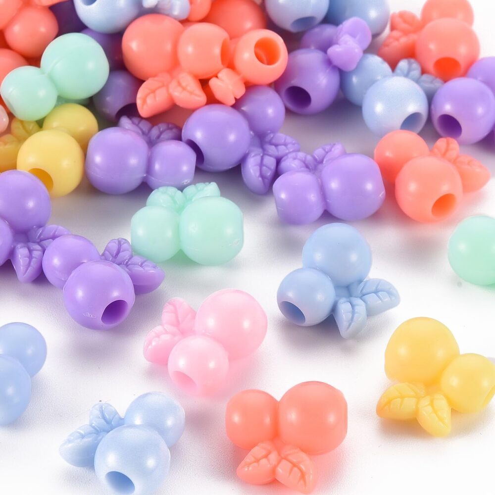 5215 900 pcs 13mm Random Colors Cute Cherry Acrylic Beads Summer-Themed